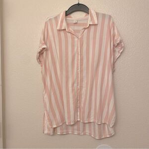 Old navy white pink pin stripe cotton rayon button front Top blouse XL